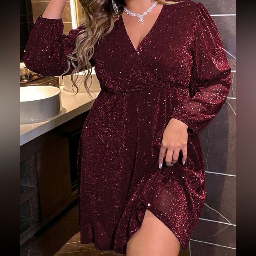 NWT.  Lantern sleeve shimmer dress.  Maroon/wine color.  SHEIN size 3XL. (18W)